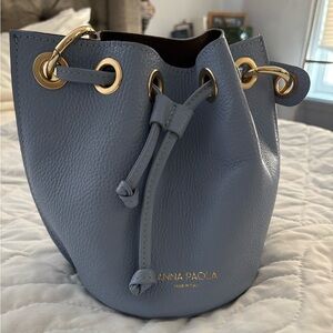 Gorgeous blue Italian leather bucket bag by Anna Paola.